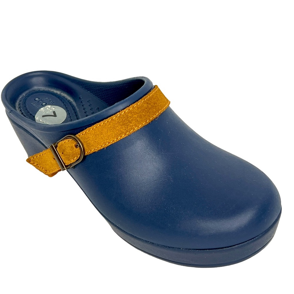 Crocs Blue Sarah Slip On Buckle Dual Comfort 203631 Mules Clogs Shoes Size 7
